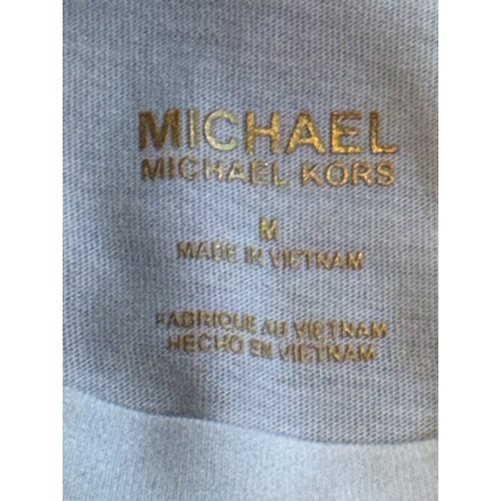 Michael Kors Womens White Gold Foil Logo Crop Top Tee Shirt Medium beach golden - Picture 4 of 6
